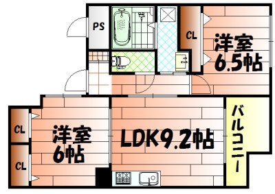 間取り：2LDKのまどり。