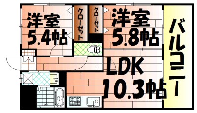 間取り：広々２LDK。