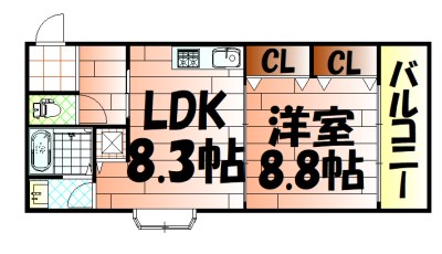 間取り：ひろい1LDK
