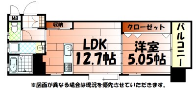 間取り：1LDK縦長タイプのお部屋です。