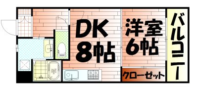 間取り：1DKの間取りです。