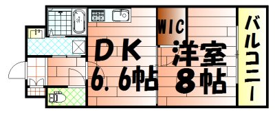 間取り：1DKの間取りです。